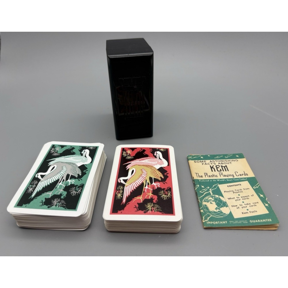 Vintage Kem playing cards double deck storks cranes birds complete in case 1950